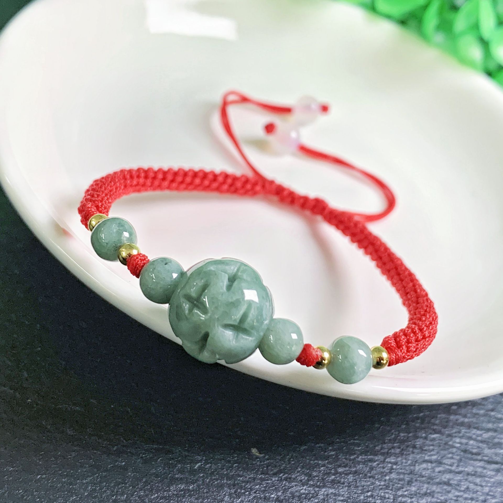 Bracelets - 미얀마 경옥 조각 비드 팔찌 천연