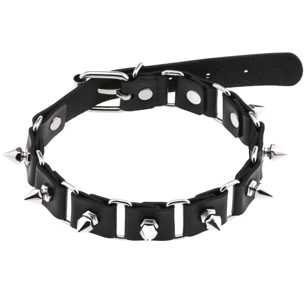 Goth Punk Spike Choker - 블랙 가죽 하트 초커 칼라 목걸이