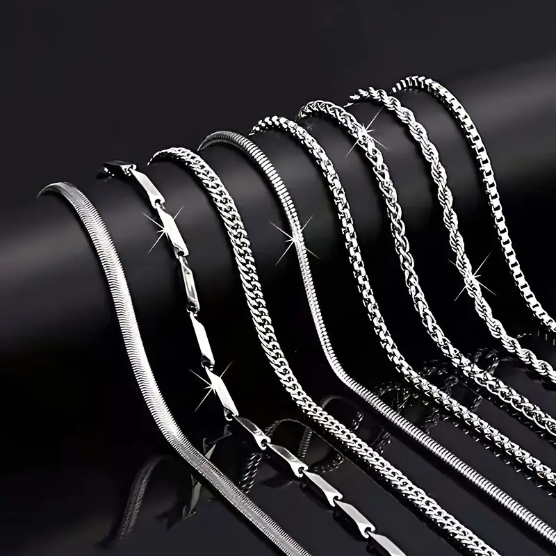 Cuban Link Chain 12Mm - 8피스 남성용 스테인리스 스틸 목걸이 세트
