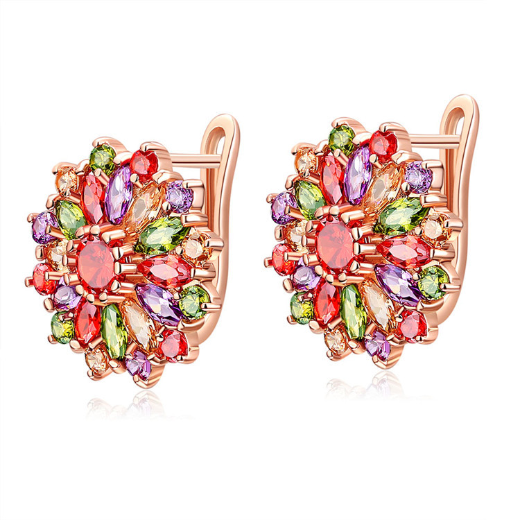 Earrings - 천연 크리스탈 꽃 귀걸이, 진짜 보석