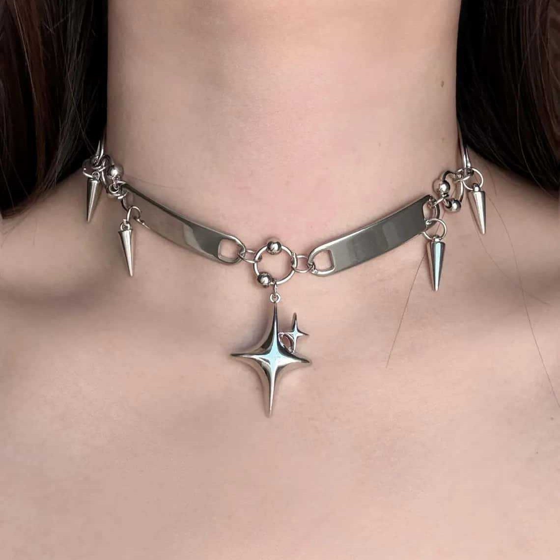 펑크 스타 리벳 초커, 록 주얼리, Y2K 액세서리,  - Goth Punk Spike Choker 리뷰 및 가격