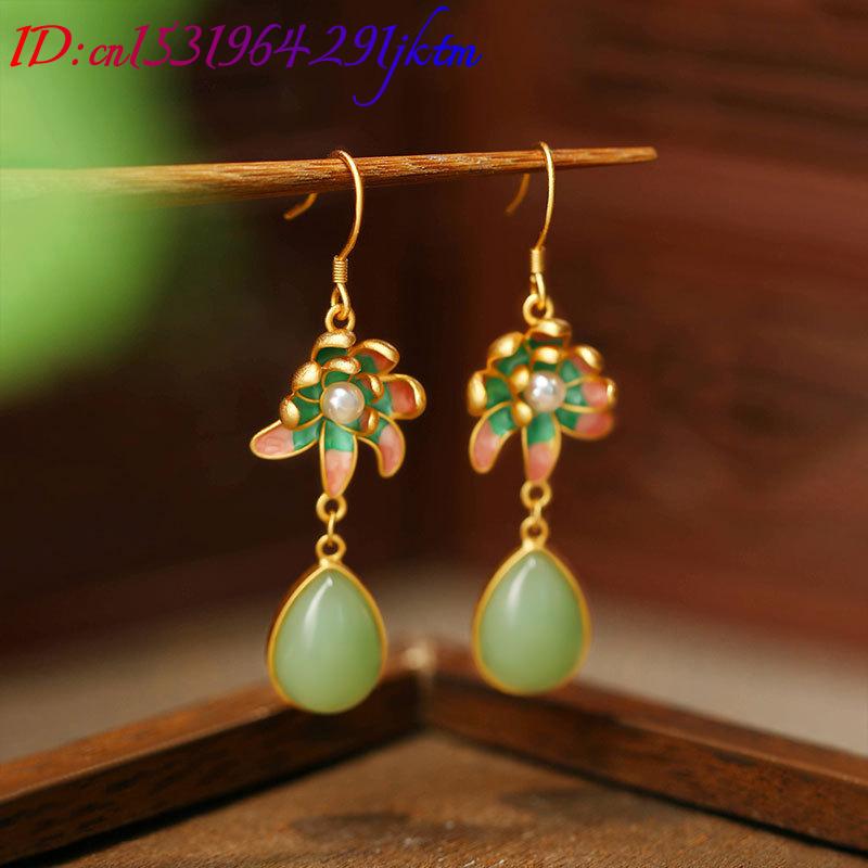 녹색 천연 옥으로 만든 물방울 모양 귀걸이, 패션 액세 - Earrings 리뷰 및 가격
