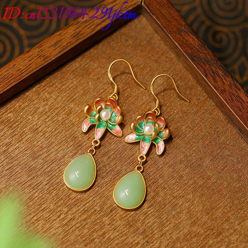 녹색 천연 옥으로 만든 물방울 모양 귀걸이, 패션 액세 - Earrings 리뷰 및 가격