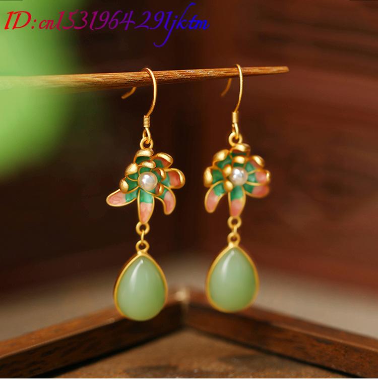 녹색 천연 옥으로 만든 물방울 모양 귀걸이, 패션 액세 - Earrings 리뷰 및 가격