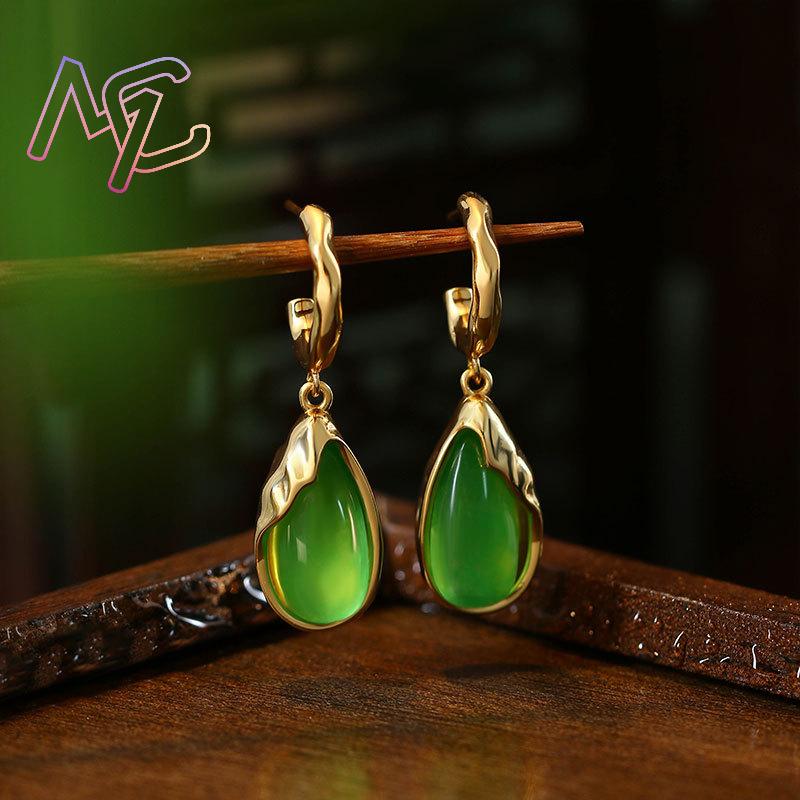 녹색 천연 옥으로 만든 물방울 모양 귀걸이, 여성용 부 - Earrings 리뷰 및 가격