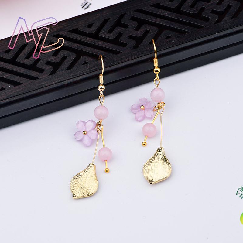 핑크 천연 옥 꽃 귀걸이 여성을위한 빈티지 선물 부적  - Earrings 리뷰 및 가격