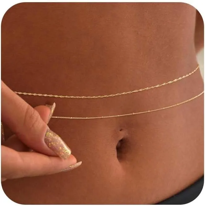14k 금도금 26-33인치 조절 가능한 허리 비즈 체 - Body Jewelry 리뷰 및 가격