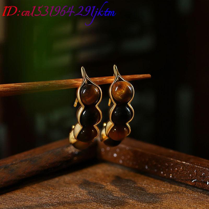 타이거 아이 포드 귀걸이 보석 진짜 보석 디자이너 귀  - Earrings 리뷰 및 가격